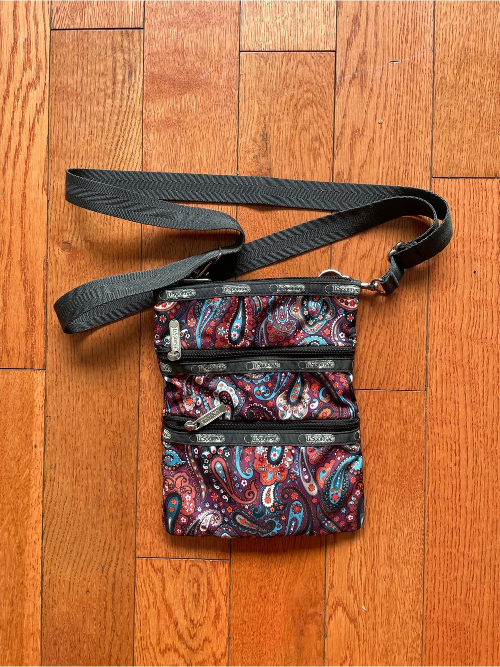 Lesportsac Paisley Messenger Crossbody in Burgundy, Teal & Black
